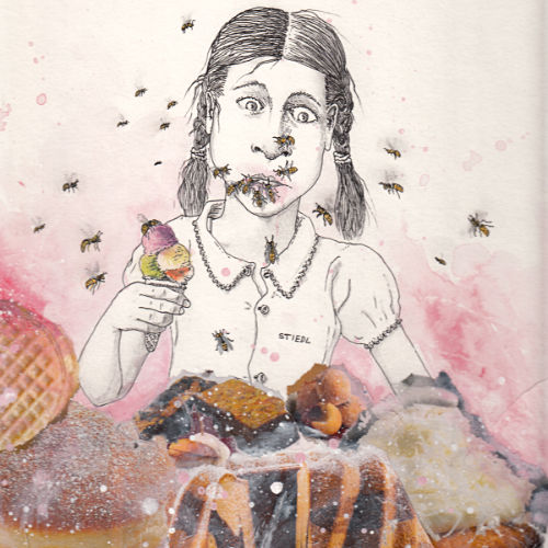 (2011) Tusche, Buntstift, Acryl und
Collage auf Papier, 20 x 20 cm