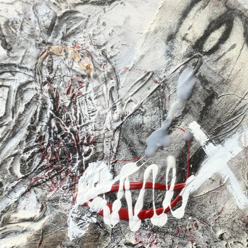 Collage, Acryl, Kohle auf Leinwand, 50 x 50 cm